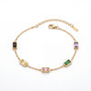Gold Plated Emerald Cut Multicolor Rectangular Stone Bezel Station Chain Bracelet with Lobster Clasp