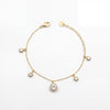 Gold Plated Round White Stone Bezel Dangling Charm Delicate Chain Bracelet with Lobster Clasp