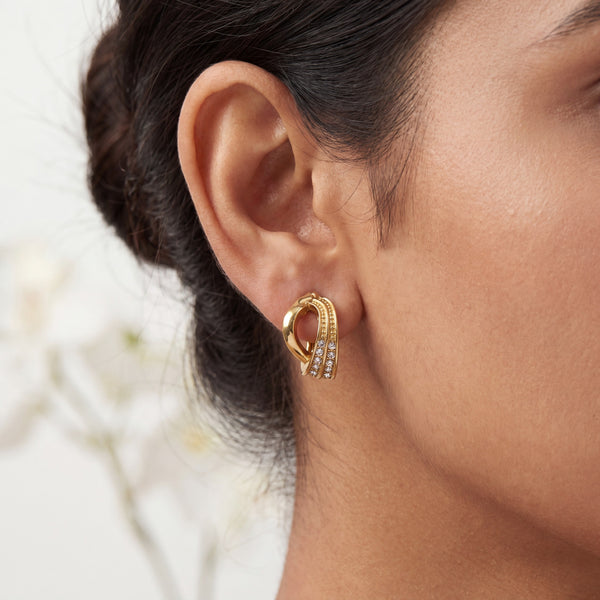 Gold Plated Twisted CZ Studded Hoop Earrings