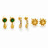 Earrings Emerald Teardrop Drop, Pave Huggie Hoop & Sunflower Stud Earrings Set of 3 Pairs
