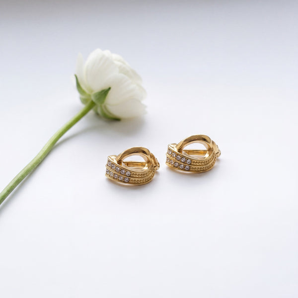 Gold Plated Twisted CZ Studded Hoop Earrings