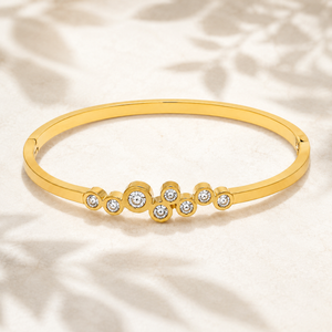 Gold Checkered Diamond Pattern Oval Kada for Women | Grid Stone Stainless Steel Ladies Bangle | Structured Festive Jewellery