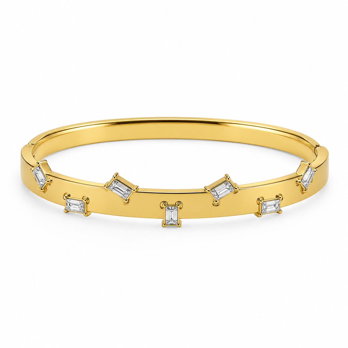 Real Baguette Rectangular White Stone Gold Oval Kada for Women | Channel Set Crystal Stainless Steel Ladies Bangle | White Baguette Jewellery