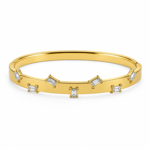Real Baguette Rectangular White Stone Gold Oval Kada for Women | Channel Set Crystal Stainless Steel Ladies Bangle | White Baguette Jewellery