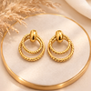Anti-Tarnish Gold Plated Hanging 2 Spiral and 1 Plain Loop Earrings - 1 Pair