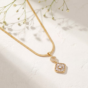Gold Rhombus CZ Pendant Snake Chain Anti-Tarnish Necklace