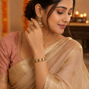 Gold Double Row Diamond Oval Kada for Women | Twin Line Stone Stainless Steel Ladies Bangle | Classic Festive Jewellery