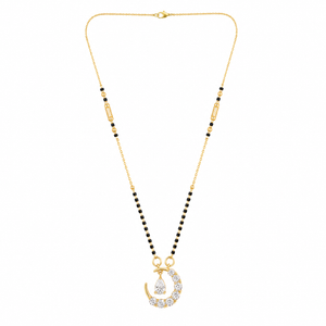 KZ Gold Plated Moon Crescent CZ Mangalsutra for Women Black Bead Chain Celestial Pendant FS