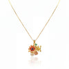 Gold Red Enamel Floral Cluster Pendant Chain Anti-Tarnish Necklace
