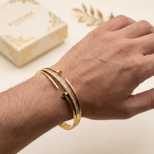 Open Bypass Nail Design Pave CZ Baby Kada Bangle | Gold Plated Screw Head Cuff Bracelet for Women