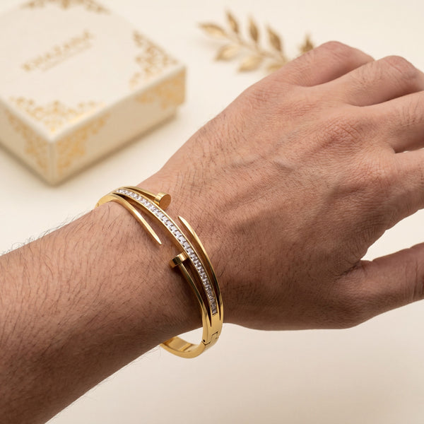 Open Bypass Nail Design Pave CZ Baby Kada Bangle | Gold Plated Screw Head Cuff Bracelet for Women