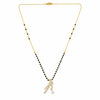 KZ Gold Plated Cross Bar CZ Mangalsutra for Women Black Bead Chain Diagonal X Pendant with Drop FS