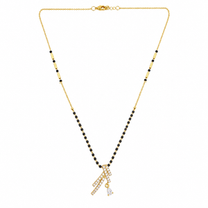KZ Gold Plated Cross Bar CZ Mangalsutra for Women Black Bead Chain Diagonal X Pendant with Drop FS