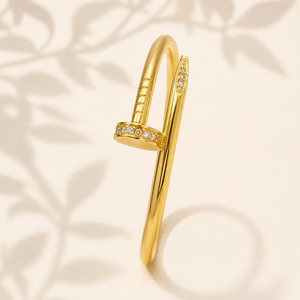 Gold Nail Shape Cuff Kada for Women | Stainless Steel Anti Tarnish Open End Bangle | Stylish Wrist Jewellery