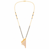 KZ Gold Plated Diagonal Bar Tassel CZ Mangalsutra for Women Black Bead Chain Fringe Drop Pendant FS
