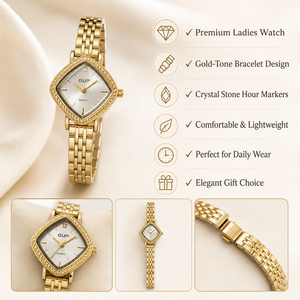 Watches Gold-Tone Cushion Dial Crystal Studded Bracelet Watch for Women