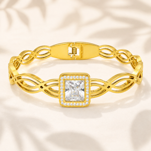 Gold Channel Set Baguette Diamond Oval Kada for Women | Rectangular Stone Row Stainless Steel Ladies Bangle | Premium Design Jewellery
