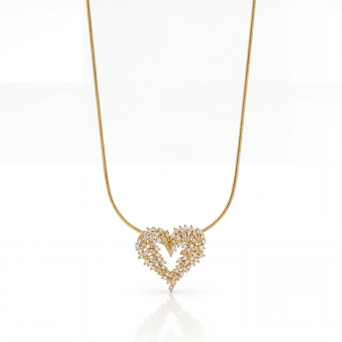Gold Pave CZ Heart Pendant Chain Anti-Tarnish Love Necklace