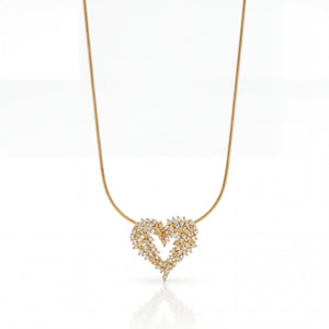 Gold Pave CZ Heart Pendant Chain Anti-Tarnish Love Necklace