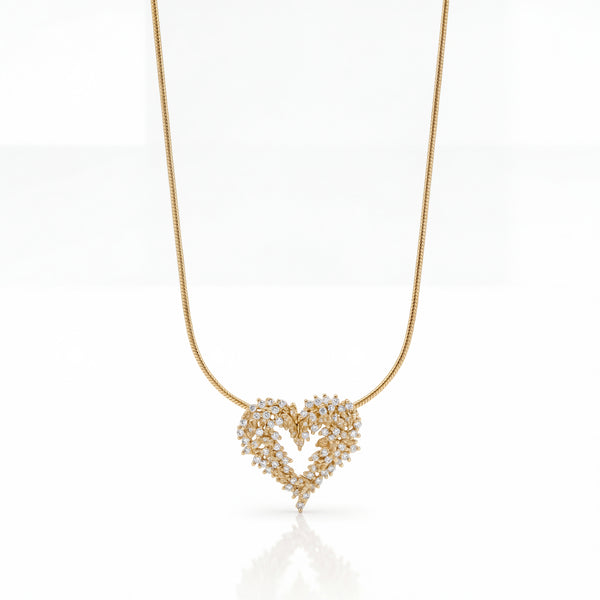 Gold Pave CZ Heart Pendant Chain Anti-Tarnish Love Necklace