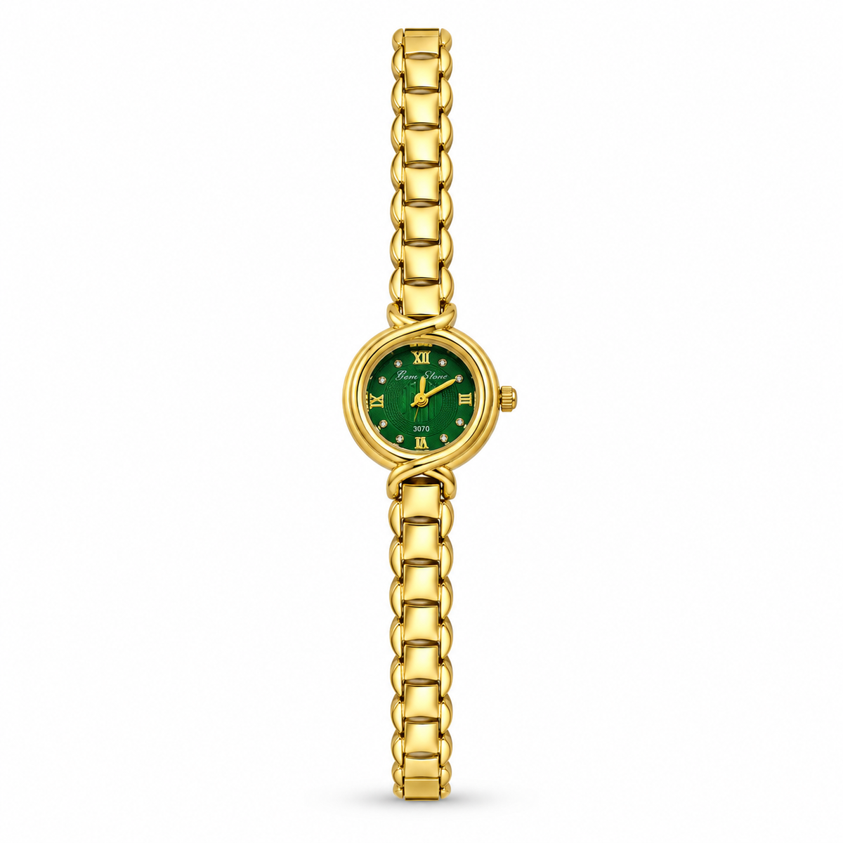 Watches Gold-Tone Round Green Dial Minimal Bracelet Watch for Women