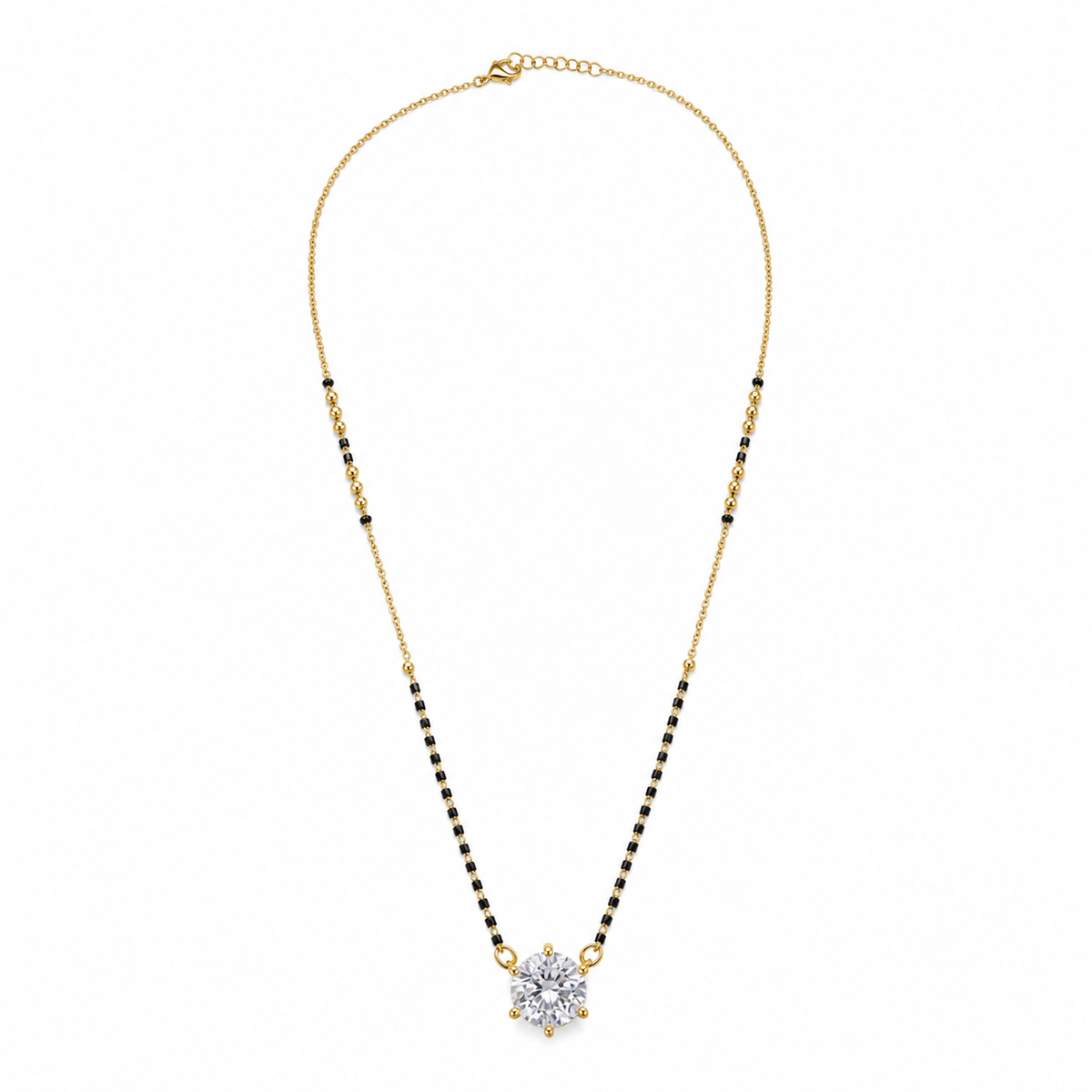 KZ Gold Plated Pink Marquise CZ Mangalsutra for Women Black Bead Chain Teardrop Pendant FS