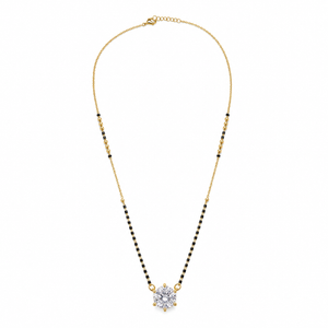 KZ Gold Plated Pink Marquise CZ Mangalsutra for Women Black Bead Chain Teardrop Pendant FS