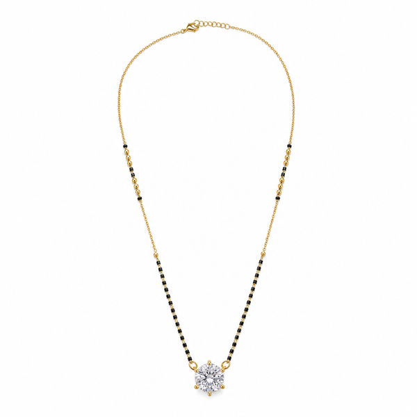 KZ Gold Plated Pink Marquise CZ Mangalsutra for Women Black Bead Chain Teardrop Pendant FS
