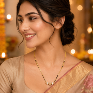KZ Gold Plated Triple Ball CZ Mangalsutra for Women Black Bead Chain Round Ball Pendant FS