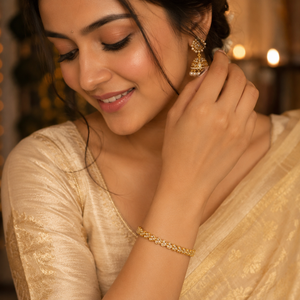 Gold Full Heart Diamond Cluster Oval Kada for Women | All Around Heart Stone Stainless Steel Ladies Bangle | Romantic Festive Jewellery