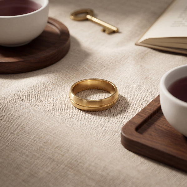 Men's Gold Plated Stainless Steel High-Dome Half-Round Plain Band Ring