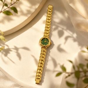 Watches Gold-Tone Round Green Dial Minimal Bracelet Watch for Women