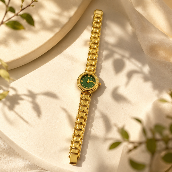 Watches Gold-Tone Round Green Dial Minimal Bracelet Watch for Women