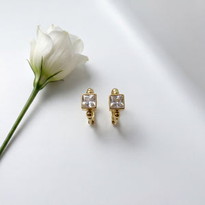Gold Plated Square CZ Bezel Huggie Hoop Earrings