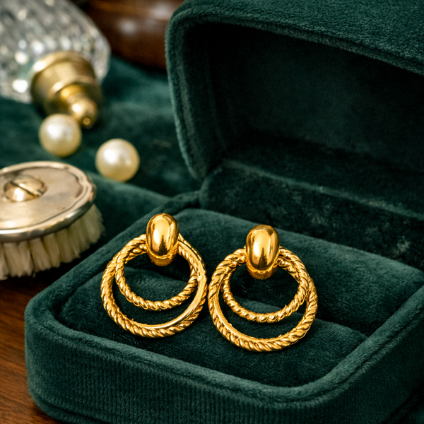 Anti-Tarnish Gold Plated Hanging 2 Spiral and 1 Plain Loop Earrings - 1 Pair