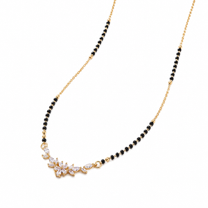 KZ Gold Plated Floral Cluster CZ Mangalsutra for Women Black Bead Chain Marquise Flower Pendant FS