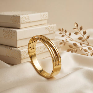Diagonal Wave Pattern CZ Slim Baby Kada Bangle | Gold Plated Textured Stackable Bracelet for Women