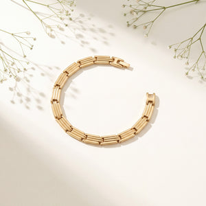 Men's Gold Plated Stainless Steel Slim Vertical Bar-Link Bracelet