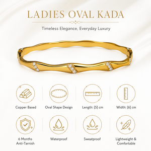 Gold Wavy Twist Organic Shape Diamond Kada for Women | Curve Point Stone Stainless Steel Ladies Bangle | Artistic Festive Jewellery