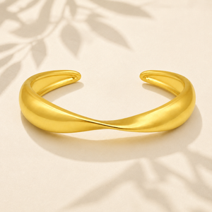 Gold Plain Dome Bubble Open Cuff Kada for Women | Smooth Rounded Taper Stainless Steel Ladies Bangle | Minimalist Everyday Jewellery
