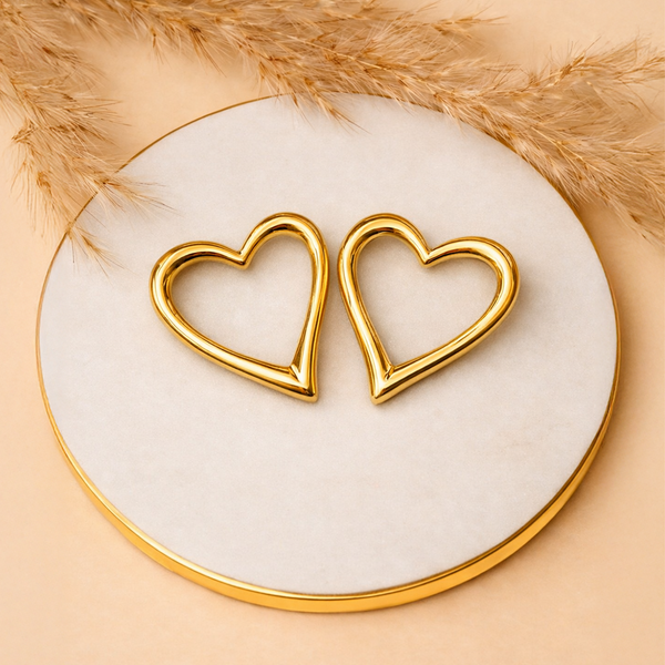 Anti-Tarnish Gold Plated Heart Earrings - 1 Pair