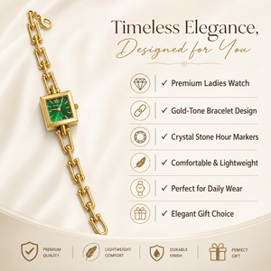 Watches Gold-Tone Square Green Dial Chain Link Bracelet Watch for Women