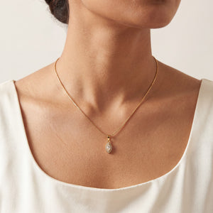 Gold Mini Marquise CZ Drop Pendant Chain Anti-Tarnish Necklace