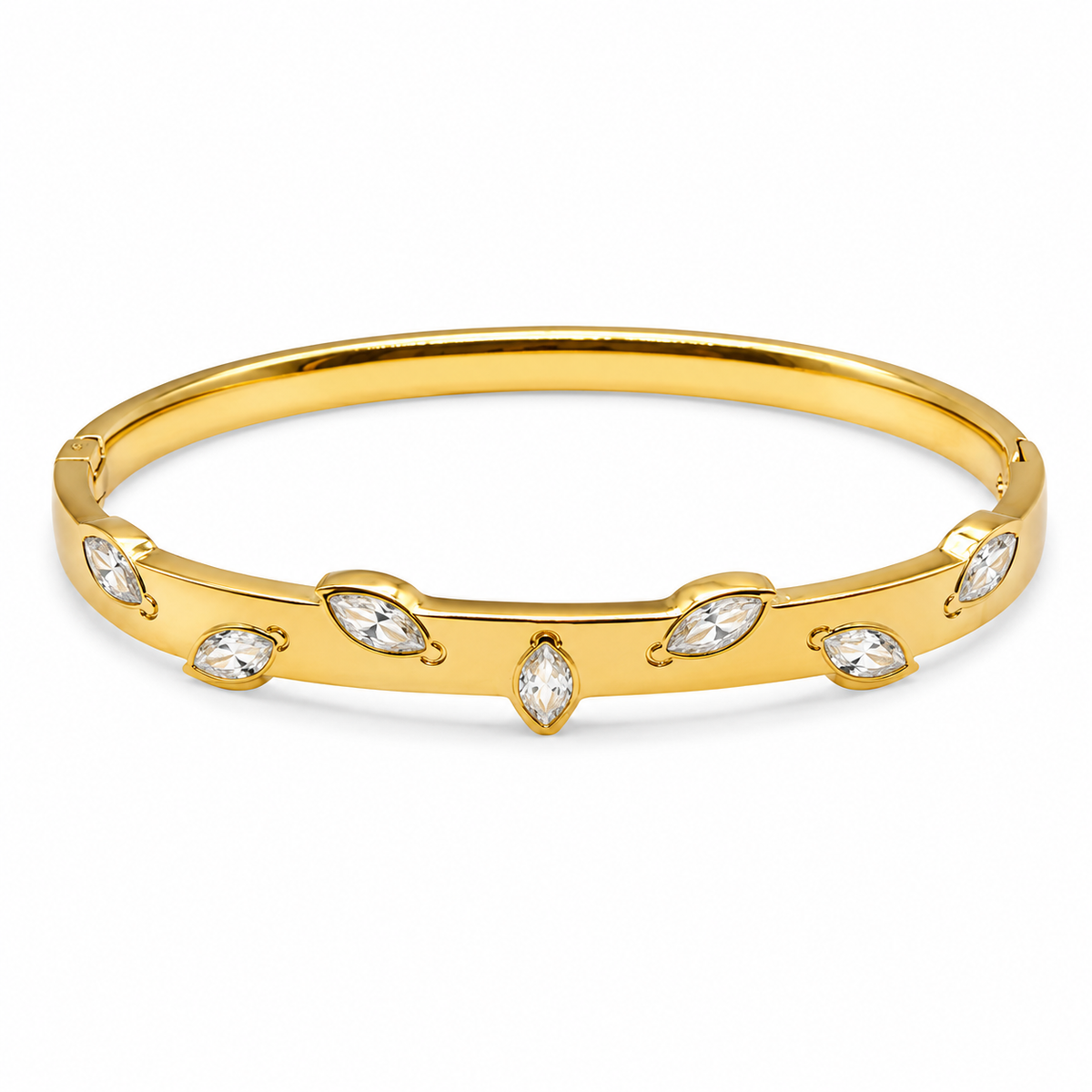 Real Oval Marquise White Stone Gold Oval Kada for Women | Bezel Set Crystal Stainless Steel Ladies Bangle | Classic White Stone Jewellery