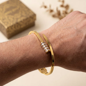 Open Bypass Nail Design Pave CZ Baby Kada Bangle | Gold Plated Stud Cuff Bracelet for Women