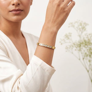 Princess Cut Channel Set CZ Eternity Baby Kada Bangle | Gold Plated Square Stone Bracelet for Women