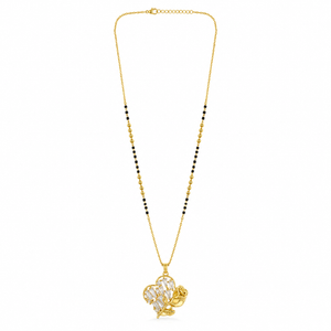 KZ Gold Plated Rose Flower Baguette CZ Mangalsutra for Women Black Bead Chain Floral Charm Pendant FS