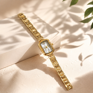 Watches Gold-Tone Rectangular Dial Crystal Studded Bracelet Watch for Women