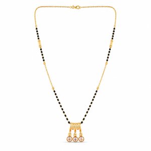 KZ Gold Plated Temple 3 Drop CZ Mangalsutra for Women Black Bead Chain Traditional Bar Pendant FS