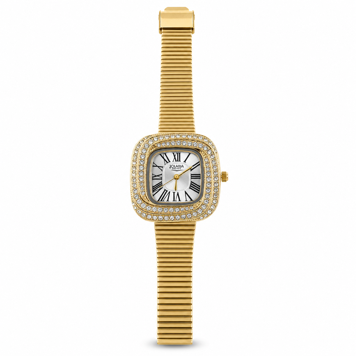 Watches Gold-Tone Square Dial Crystal Studded Bezel Bracelet Watch for Women